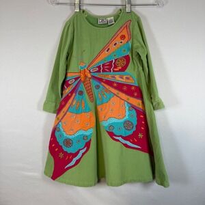 Cotton Kids Green Butterfly‎ Corduroy Long Sleeve Dress Girls Size 5